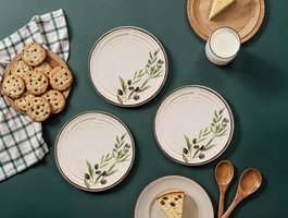 Hermia Juego de Platos para Postre Oil Flover (6 piezas) de Porcelana en Beige, Verde y Marrón